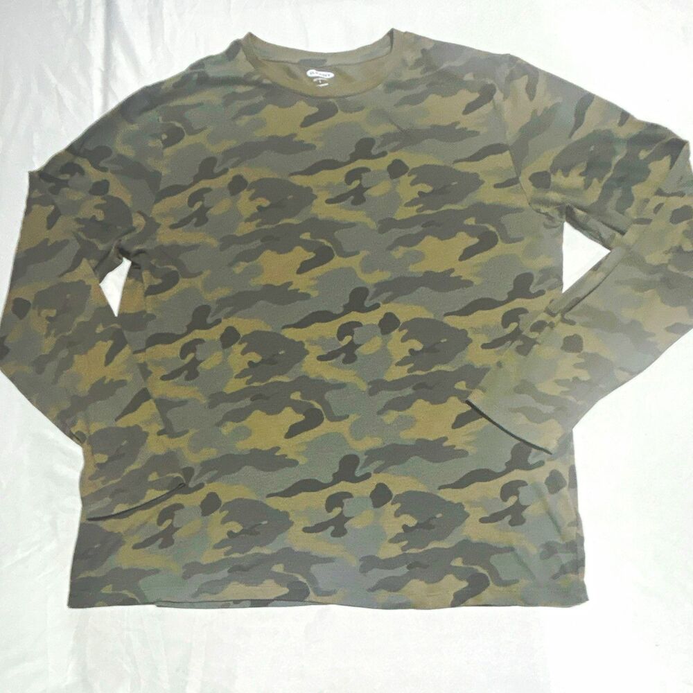 Old Navy Mens Large Camo Long Sleeve Soft Washed T-Shirt Green Camouflage